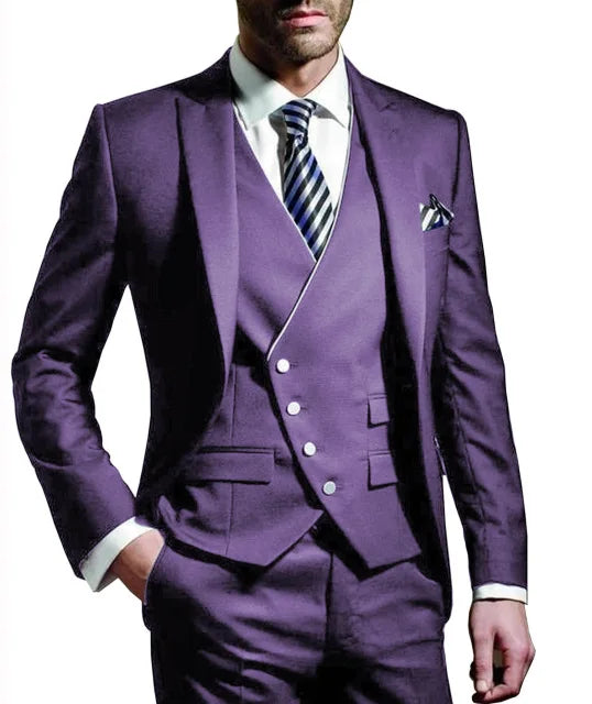 Men wedding Suit Notched Lable Navy Groomsuit Blazer One Button Formal Business Suits Tuxedo ( Blazer+vest+Pant) suits For Men