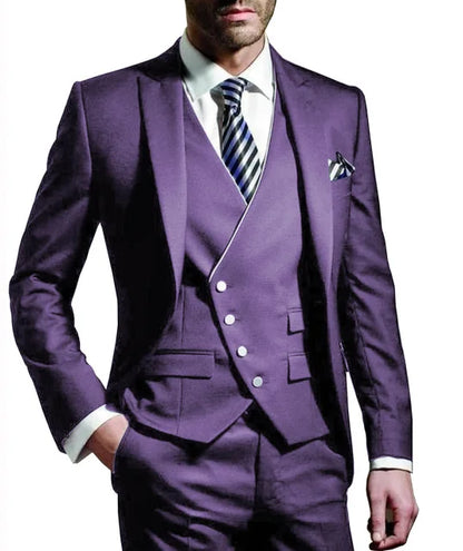 Men wedding Suit Notched Lable Navy Groomsuit Blazer One Button Formal Business Suits Tuxedo ( Blazer+vest+Pant) suits For Men