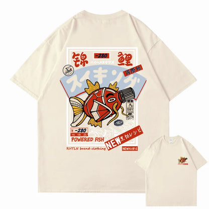 Hip Hop Streetwear Harajuku T-shirt Japanse Kanji Fish Print T-shirt 2024 Mannen Katoen Casual Korte Mouw T-shirt Japan Stijl
