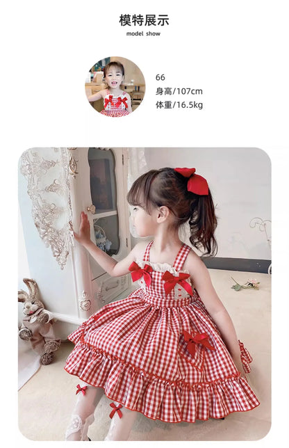 Girls' Lolita Dress, Summer Style, Stylish Plaid Princess Dress for Children, Baby Girl Summer Backless Suspender Dress