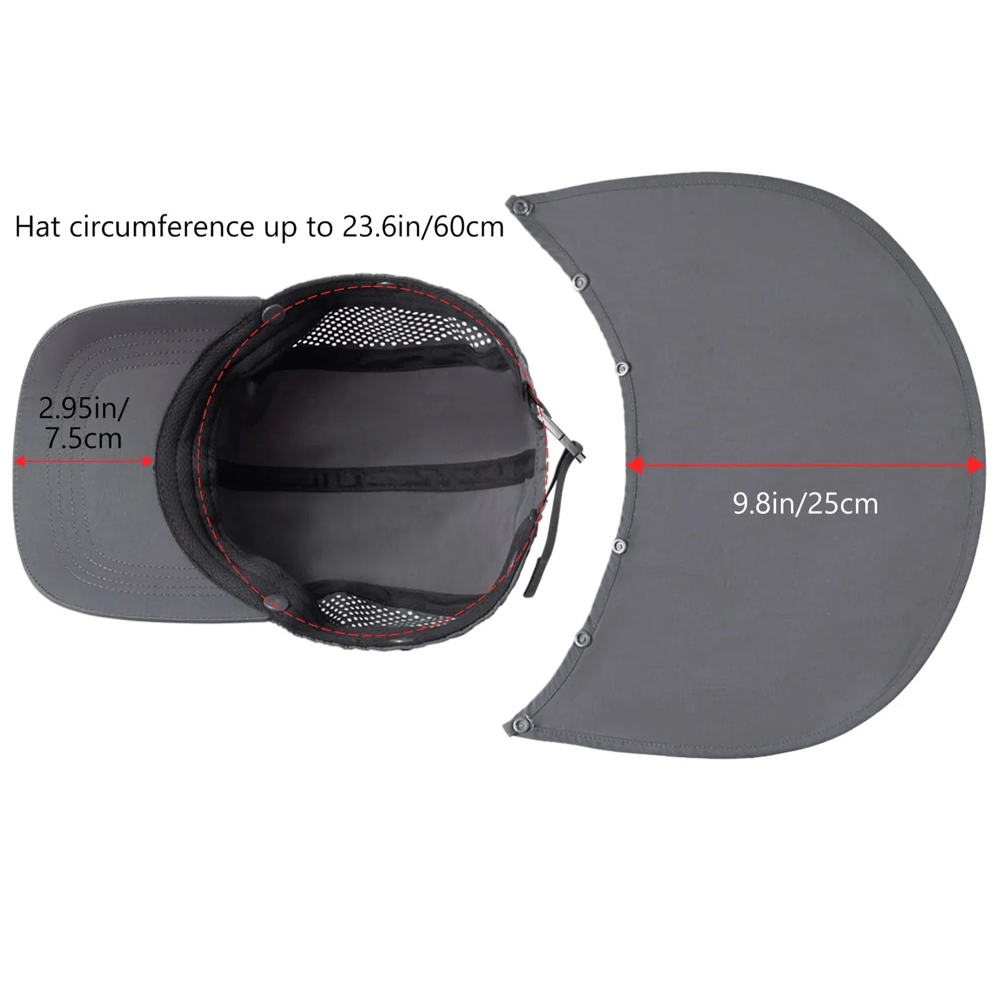 UPF 50+ Foldable Fishing Hat Baseball Cap with Removable Neck Flap Portable for Men Women Golf Hiking