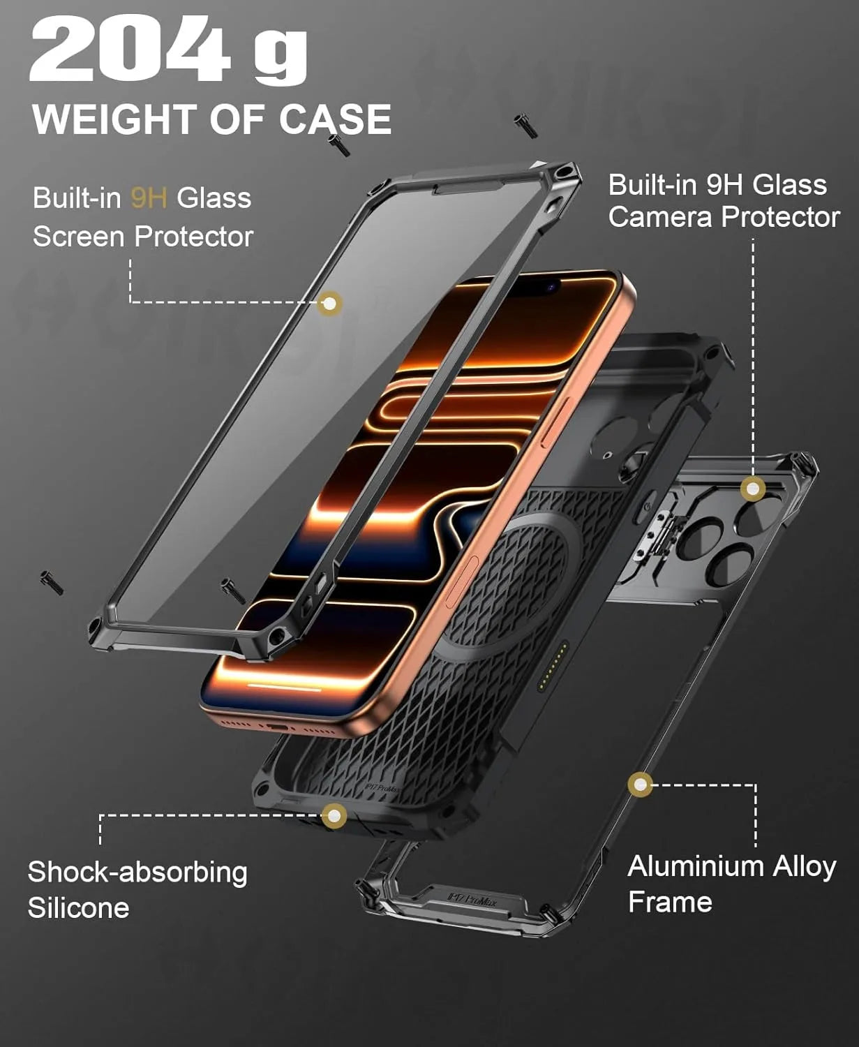 Heavy Duty Military Grade Shockproof Case For iPhone 17 Pro Max Screen Camera Lens Protector Stand Aluminium Armor Bumper Cover