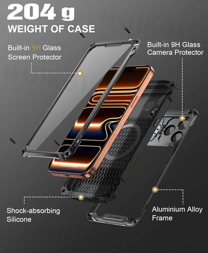 Heavy Duty Military Grade Shockproof Case For iPhone 17 Pro Max Screen Camera Lens Protector Stand Aluminium Armor Bumper Cover