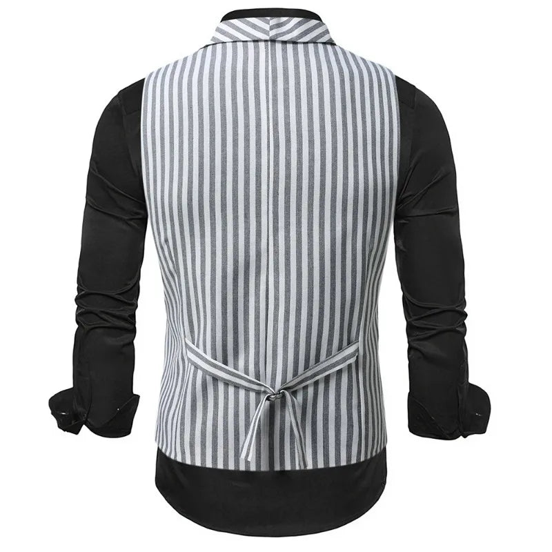 Man Suit Vest Vintage Striped Double-breasted Men Waistcoat British Style Slim Sleeveless Casual Versatile Male Vest