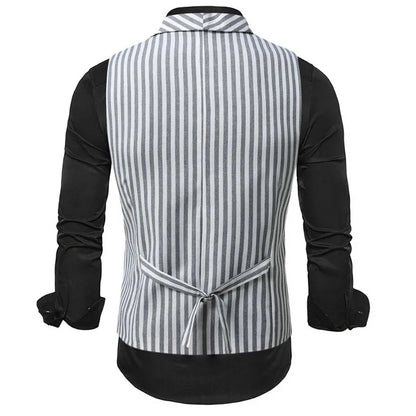 Man Suit Vest Vintage Striped Double-breasted Men Waistcoat British Style Slim Sleeveless Casual Versatile Male Vest