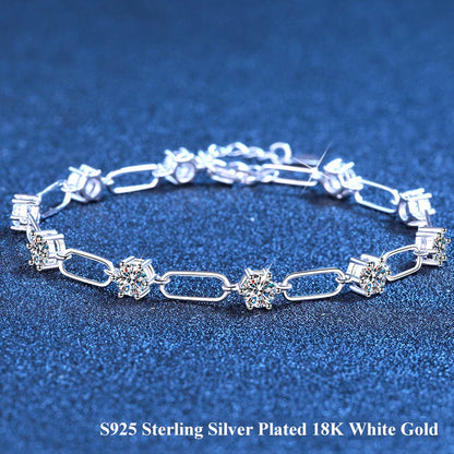 4mm 0.3CT D Color Round  Moissanite Diamond Link Bracelet for Woman Man 925 Silver Adjustable 16cm Chain Bracelets GRA Gift