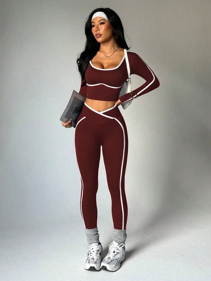 Women's Fall/Winter New Arrival Round Neck Long Sleeve Yoga Top Outdoor Sports Fitness Yoga Pants