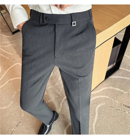 New Lnvisible Elastic Waistband Design Men Business Casual Pants High Quality Solid Slim Office Social Dress Suit Pant Oversized