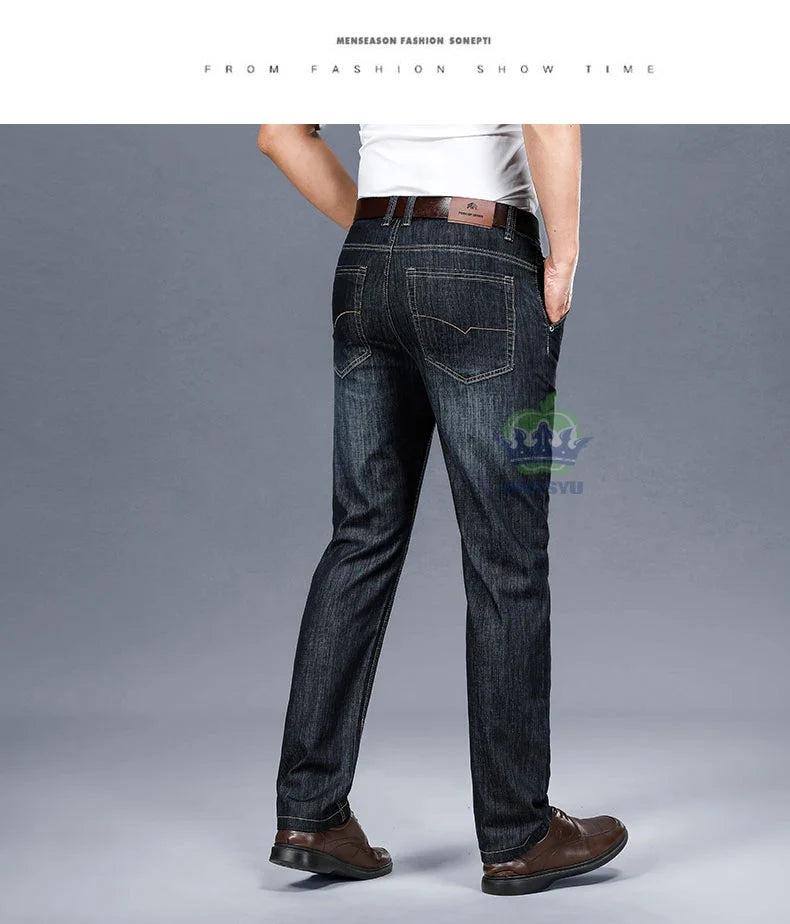 Brand Clothing High Quality Summer Cotton Men's Jeans Classic Business Straight Denim Black Pants Work Trouser Male Plus size 40