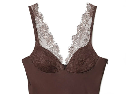 Elegant Women Lace Splice Sexy Satin Sling Tops 2026 Spring Summer Fashion Female V-Neck Backless Slimming Underwear Vest