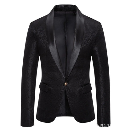 Men's Red Long-sleeved Suit Jacket, Black Collar Single-button Formal Coat, Available in Blue, Purple, Green, and White Blazers