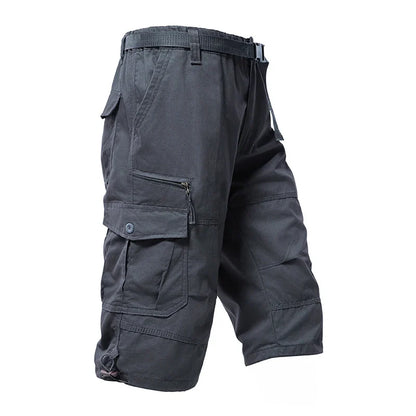 Mens Cargo Shorts 100% Cotton Casual Running Shorts Elastic Waist Hiking Outdoor with a Belt