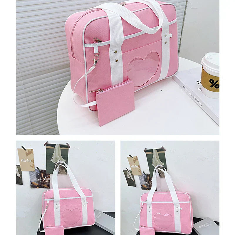 Japanese Lolita Heart JK School Uniform Bags Fashion Women Oxford  Women Student PU Handbag Cosplay Anime Shoulder Bag