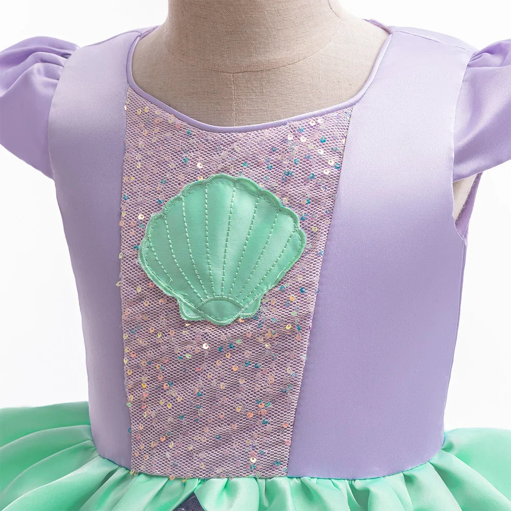 Little Mermaid Ariel Princess Costumes Young Girls Purple Dress Kids Cosplay Carnival Gown Birthday Tutu Dresses Summer New Wear