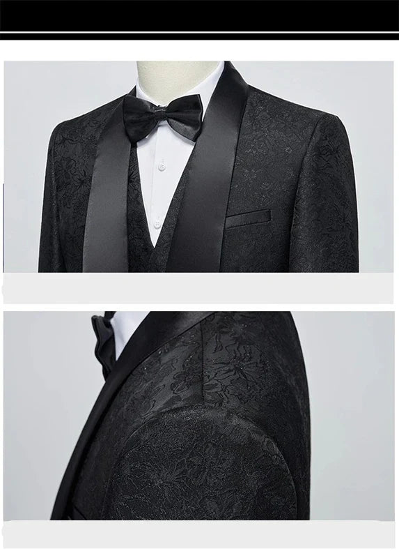 New Tuxedo 3 Piece Suit, Men's Groom's Suit, Top + Vest + Pants