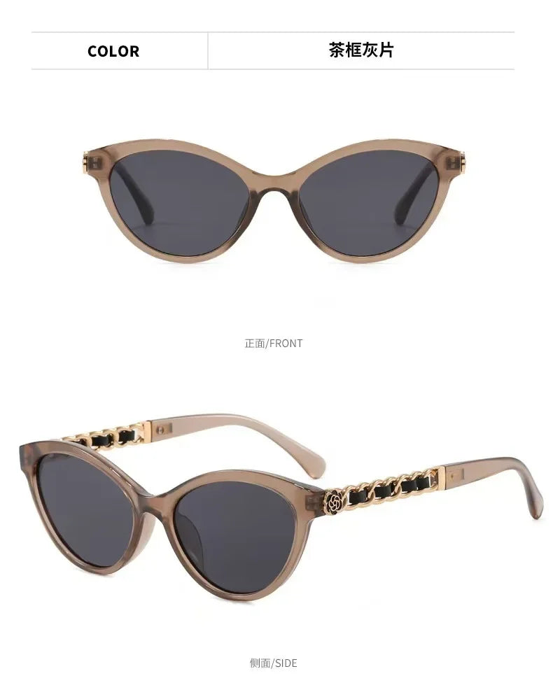 2025 New Fashion Cat Eye Sunglasses Women Hollow Chain Legs Sun Glasses Ladies Classic Goggle Oculos De Sol UV400 Sunshade