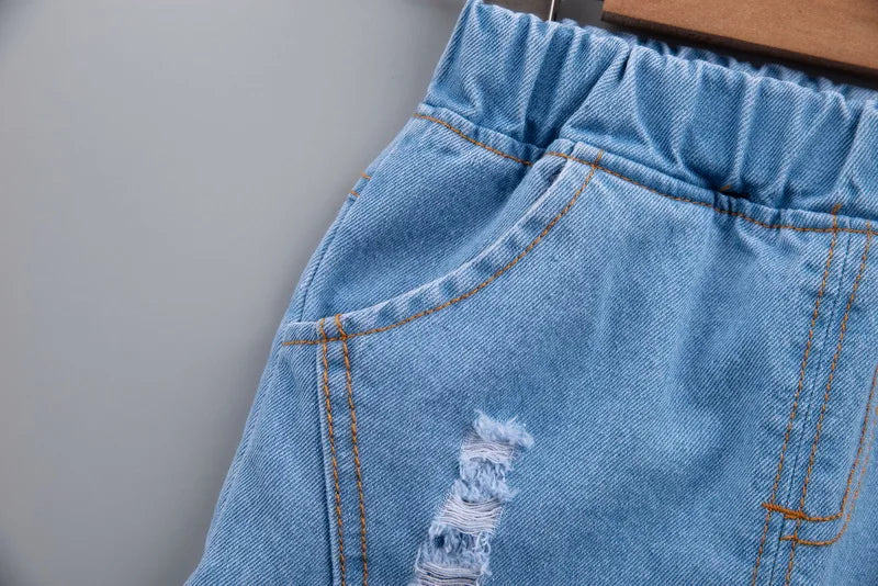 Fashion Cute Baby Boys Clothing Sets High-Quality Short T-Shirt + Denim Shorts 2-Piece Suits Summer Cotton