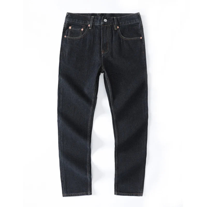 Japanese Handmade Embroidered Jeans Men's Pure Cotton Straight Tube Hip-Hop Popular Slim Red Ears Show Thin Trousers Devil Big M