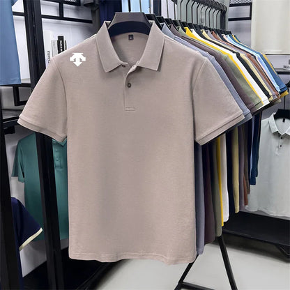 100% men's summer luxury brand polo shirt lapel geometric printing short sleeves t-shirt outdoor leisure men clothing tops