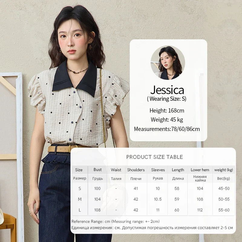 Summer Office Lady Blouses Women 2025 Short Sleeve Turn-down Collar Polka Dot Shirts Female Fashion Slim Tops MXE31C0776