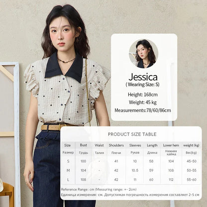 Summer Office Lady Blouses Women 2025 Short Sleeve Turn-down Collar Polka Dot Shirts Female Fashion Slim Tops MXE31C0776