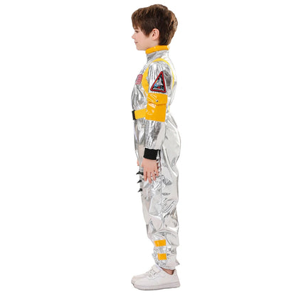 Kids Astronaut Costume Silver Astronaut Cosplay Fantasia Disguise Children Jumpsuit Spaceman Outfits Hallowee Carnival Suit