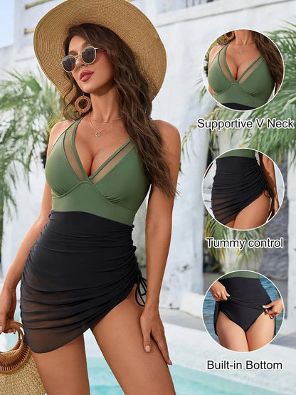 2025 Solid Mesh Patchwork Swimwear Women Sexy Push Up One Piece Swimsuit Monokini Lady Brazilian Beach Bathing Suit