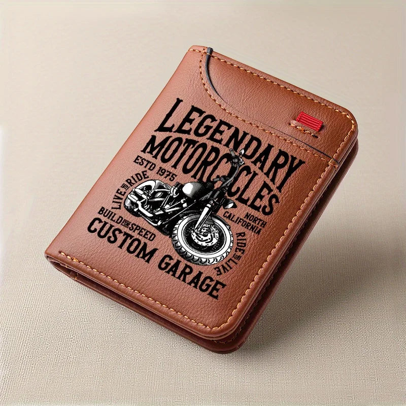 1pc Men'S Retro Faux Leather Wallet - Stylish Vintage Motorcycle Theme - Slim And Soft Design with Various Card Slots, Business