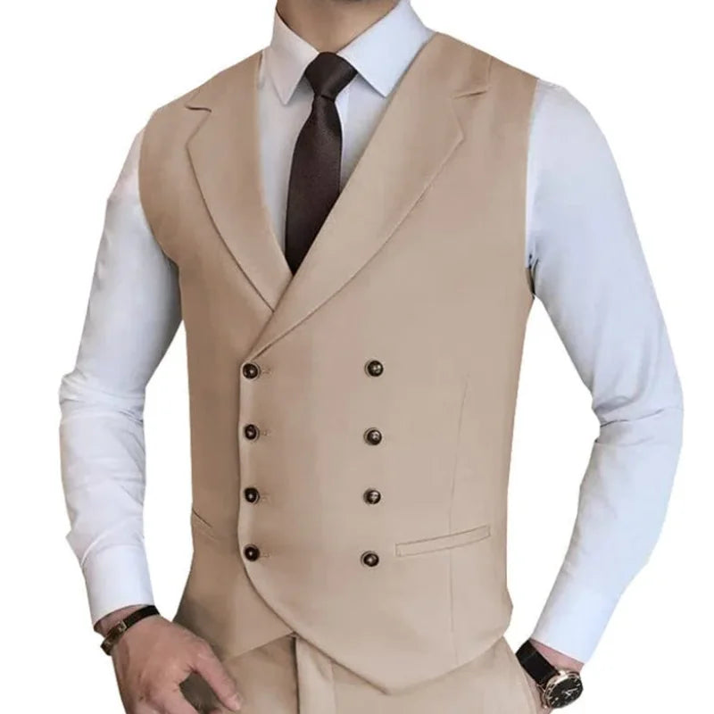 Men Vest Champagne Solid Double Button Waistcoat For Wedding Birthday Banquet Party Work Business Casual Men Suit Vest