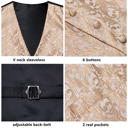 Men's Classic Floral Vest & Tie Hanky Cufflinks Set – Waistcoat for Weddings Events Party Gift