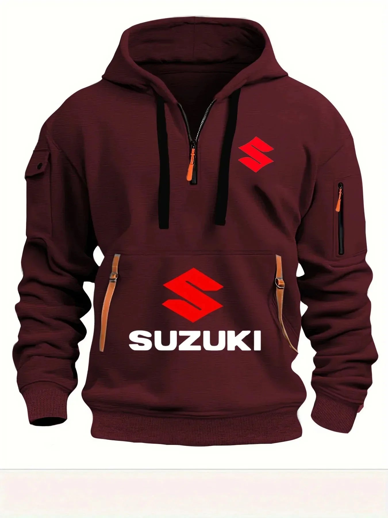 2026 Nueva sudadera con capucha Suzuki estilo motocicleta con diseño de media cremallera y logotipo rojo, top informal estilo