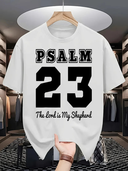 Psalm Number 23 Printing T-Shirt Men Cotton Crewneck T Shirts Summer Loose Basics Clothing Fashion Unisex Retro Short Sleeve