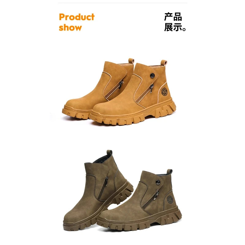 Steel Toe Work Boots side zipper anti-slip work shoes  Anti-Smash Anti Puncture industrial construction waterproof safety shoes