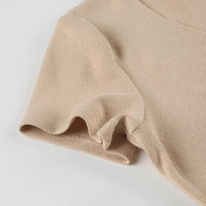 Summer Novelty Elegant Knitted Strapless Mini Dress For Women Short Sleeve V-Neck And Buttons Dresses Women's Street Clothing Ne
