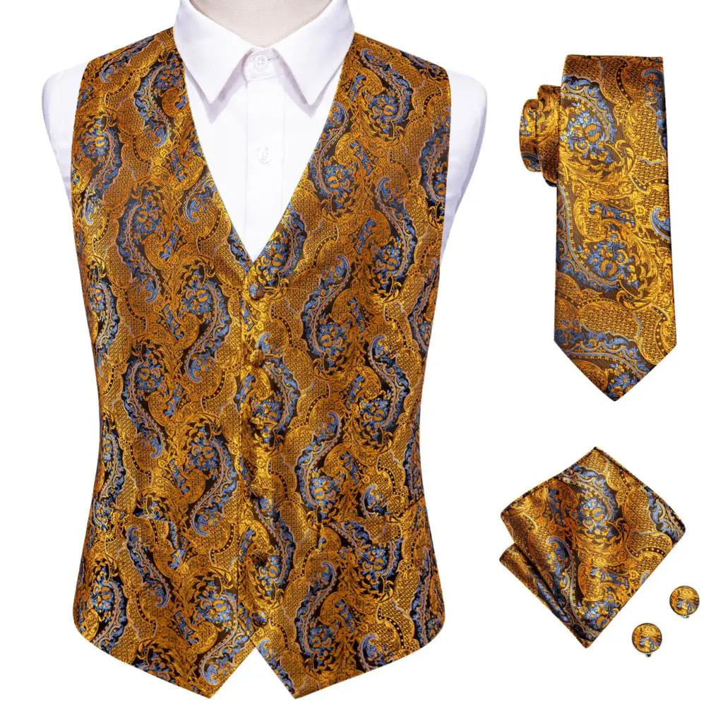 Mens Vests Tie Sets V-Neck Grey Red Purple Blue Green Pink Black Waistcoat Hanky Cufflinks Wedding Business Designer