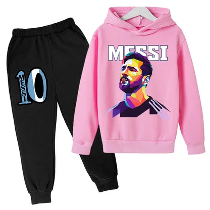 Spring Autumn Children's Hoodie Set Messi Avatar Printed Sportswear Hoodie Pants Suit 2-piece Set Boy Girl Kid Clothes Tracksuit