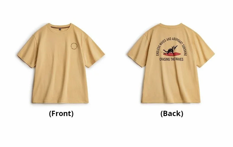 Vintage Foam Print Short Sleeves T-Shirt Men's Summer Heavyweight Yellow Cotton Tee Loose Fit Crew Neck Casual Street Tops