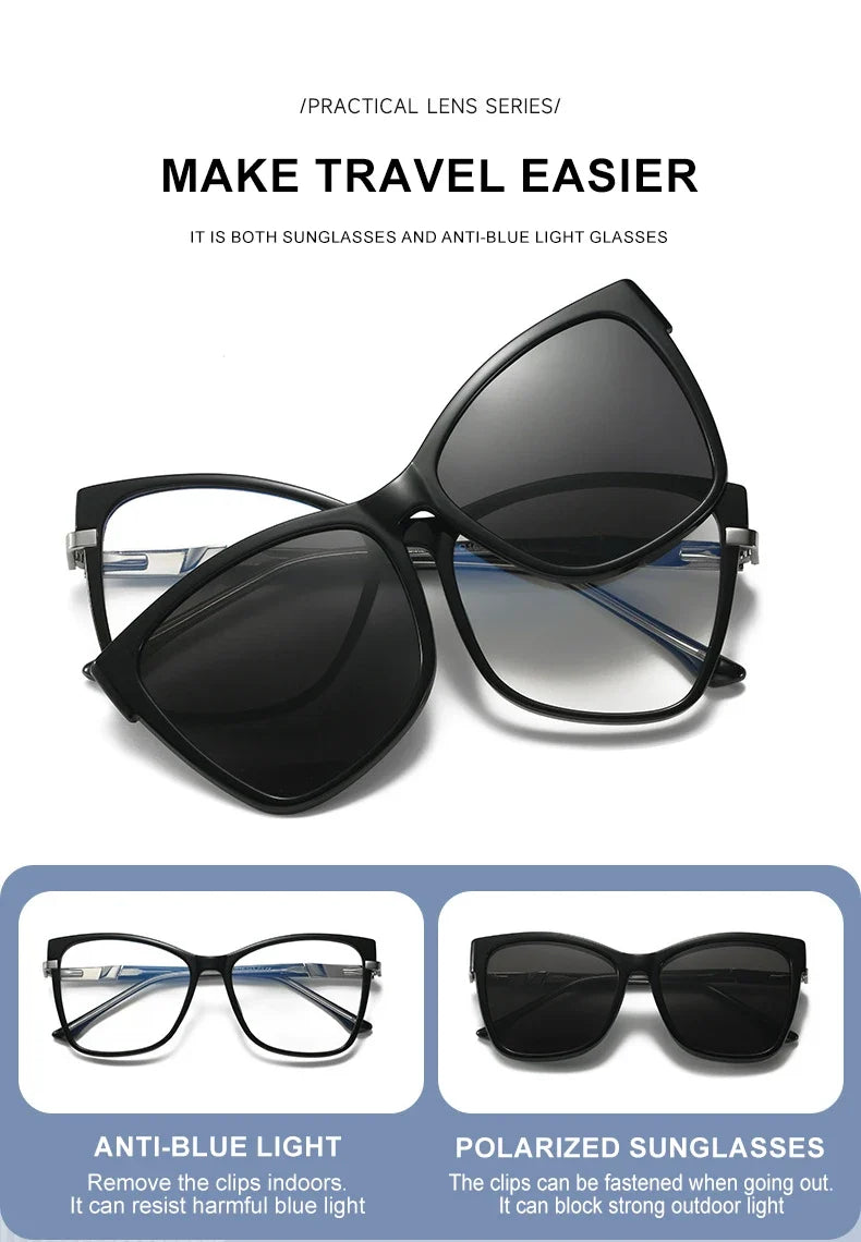 Fashion New Design TR90 Polarized Magnetic Clip-on Sunglasses Men and Women Polarized Sunglasses Optical Myopia Glasses