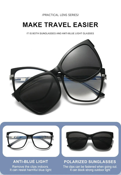 Fashion New Design TR90 Polarized Magnetic Clip-on Sunglasses Men and Women Polarized Sunglasses Optical Myopia Glasses