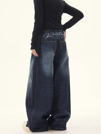Casual Womens Y2K Loose Baggy Jeans Blue Washed High Street Vintage Cargo Pants Wide Leg Oversized Trousers Y2K Pants
