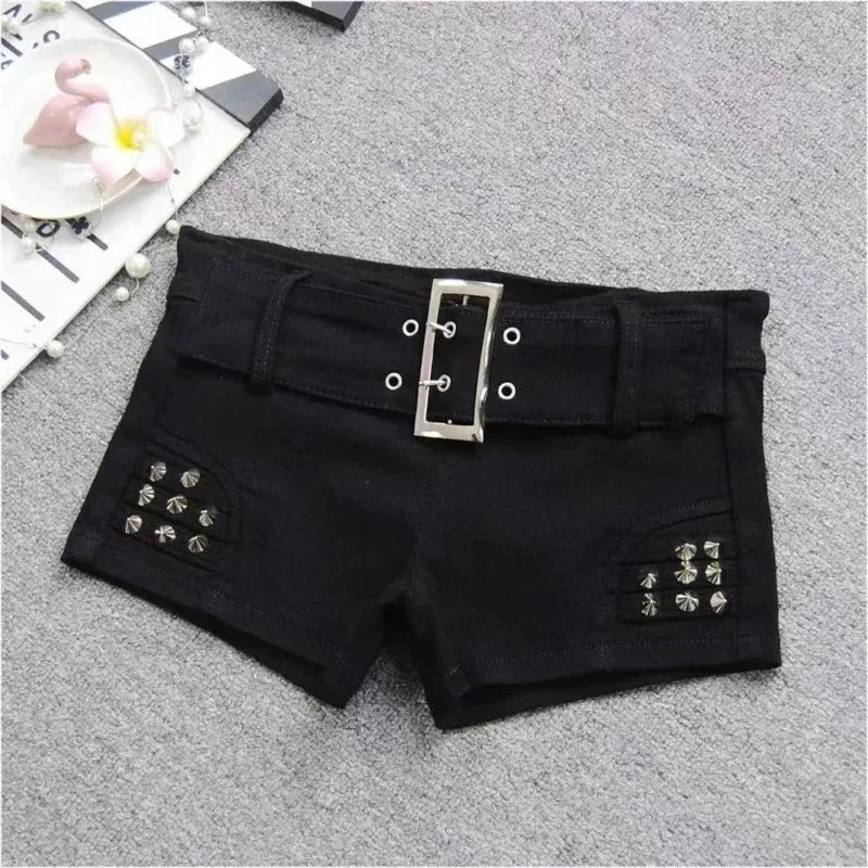 Women Emo Y2K Korean Streetwear Leopard Print Denim Mini Acubi Shorts Button Sexy Low Rise Short Trousers 2000s Alt Clothes