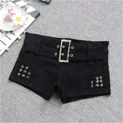 Women Emo Y2K Korean Streetwear Leopard Print Denim Mini Acubi Shorts Button Sexy Low Rise Short Trousers 2000s Alt Clothes