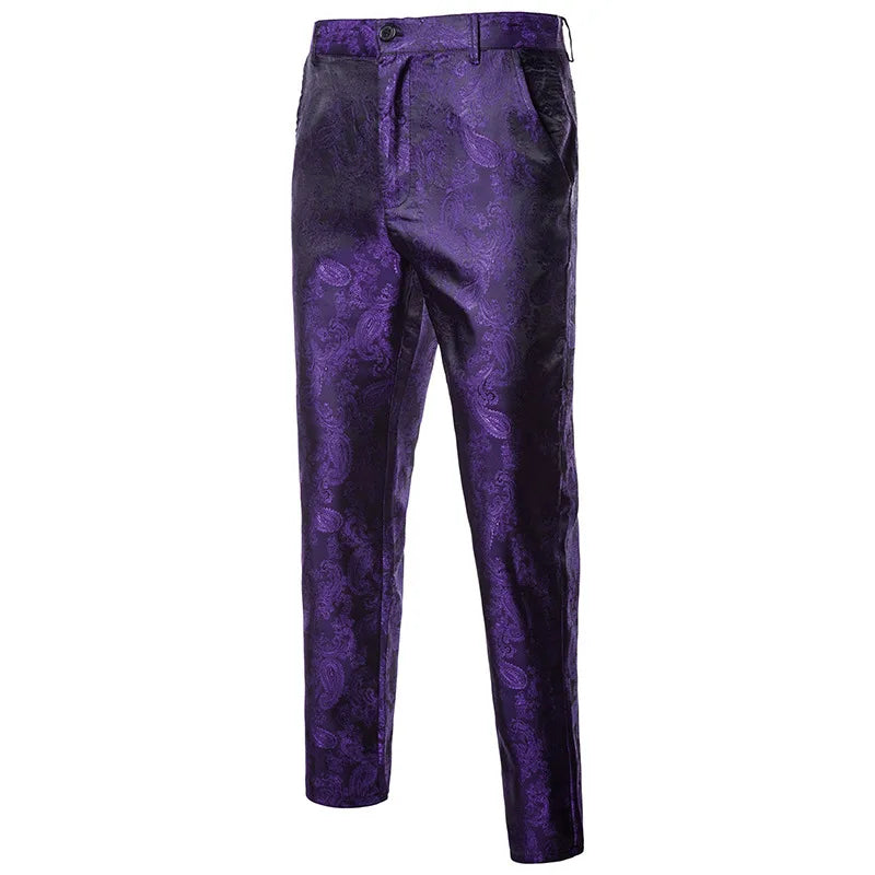 Spring Thin Men's Purple Floral Suit Pants, Wedding Party Dresses Pant, Fashion Casual Trousers, Red Black Pantalones Hombre