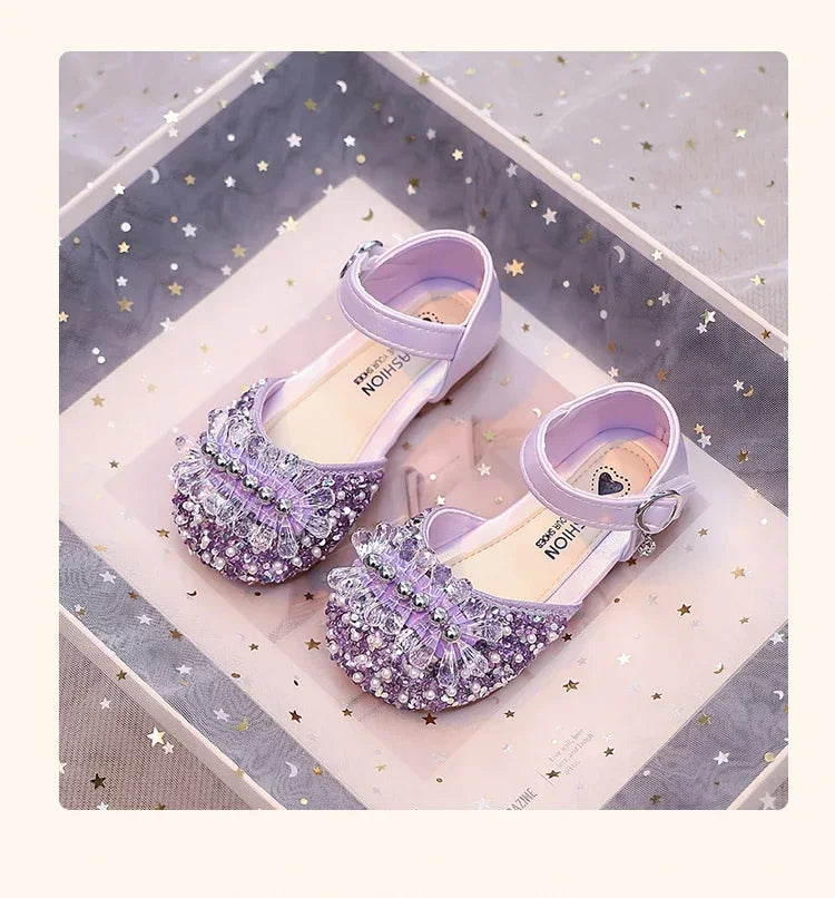 Girls Half Sandals Shiny Crystal Ins Trendy 2025 Summer New Kids Dance Shoes Non-slip Soft Sole Children Princess Shoes Sweet
