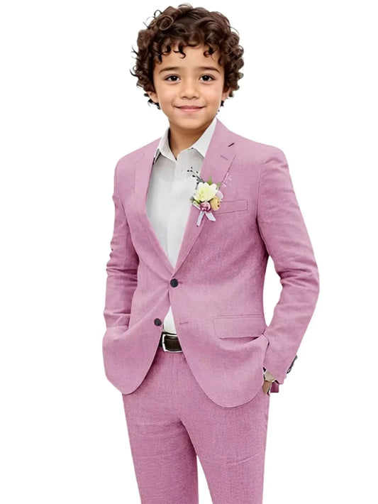 Summer Boys Linen Suit Set 2 Pieces Jacket Pants Beach Wedding Wear Notched Lapel Kids Handsome Tuxedo For Birthday Party 2-20T