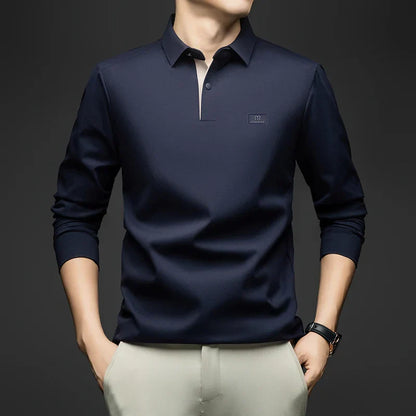 2025 Long Sleeved Polo Shirt for Spring and Autumn Men's Clothing with A Base Collar Casual and Fashionable Long Sleeved T-shirt