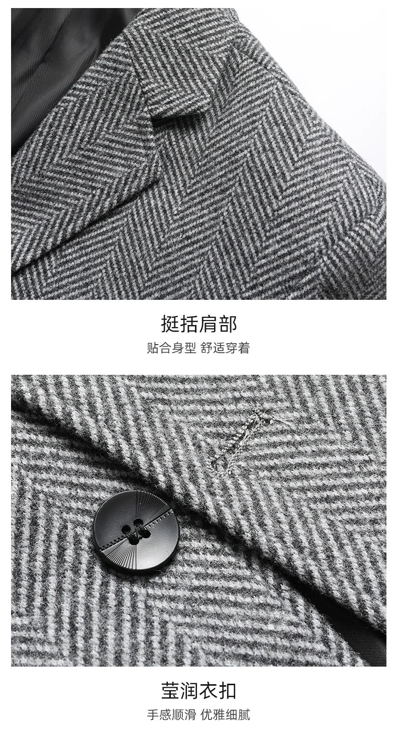 Men's Wool Blazer Herringbone Pattern Casual Business Suit Jacket Comfortable and Stylish Coat