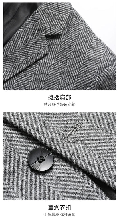 Men's Wool Blazer Herringbone Pattern Casual Business Suit Jacket Comfortable and Stylish Coat