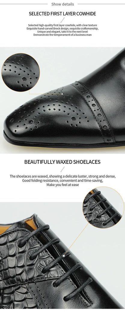 Newest High-end Leather Shoes Dress Oxford Brogue Wedding Party Formal Shoe for Men Lace Up Luxury Fashion Leather Metal Buckle