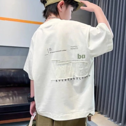 Cooling 100% Cotton Boys' Summer Short Sleeve T Shirt Big Tall Kids Loose Casual Trendy Hot Sale Apparel Wholesale